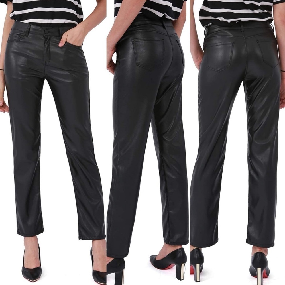 261 Balleay Art |EUC Faux Leather Pants Black Straight Leg Mid Waist Elastic (S)